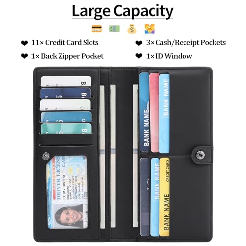 GAEKEAO Wallets for Women Ultra Slim Thin PU Leather RFID Blocking Credit Card Holder Bifold Long Ladies Wallet Billfold Clutch2