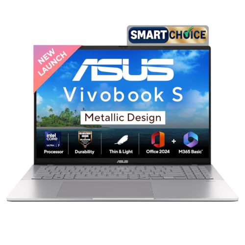 Image of ASUS Vivobook S16, Smartchoice,Intel Core Ultra 7 255H,16GB RAM,512GB SSD,FHD+ 16 inch,Windows 11, Office 2024, Cool Silver, 1.7Kg, S3607CA-RP090WS, Intel Arc iGPU, M365 Basic (1Y), Metallic Design Laptop