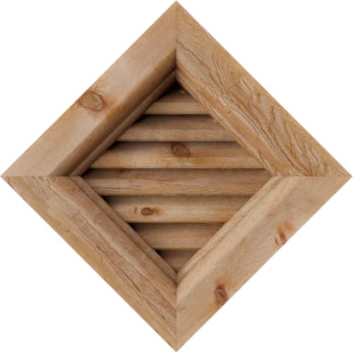 Rustic Wood Gable Vent w/Brick Mould Face Frame, 24"W x 24"H Diamond Gable Vent (30 3/8"W x 30 3/8"H Frame Size): Unfinished, Functional, Rough Sawn Western Red Cedar