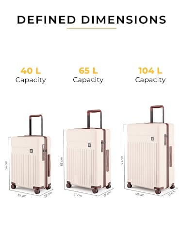 Image of EUME Classic Cabin 55 Cm, Check-in Medium 65 Cm & Check-in Large 75 Cm Luggage Trolley Bags for Travel - Set of 3 (Mocha White) | Polycarbonate (PC) 8 Hinomoto Wheels Suitcase | Cabin Trolley Bags