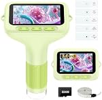 Digital Microscope for Kids Handheld Miniscope: 1000X 3 Screen Rechargeable Mini Pocket Portable Miniscope Magnifying Glass 4K Coin Jewelry Loupe Edu Science STEM Toy Gift 4-12 Boys Girls (Green)