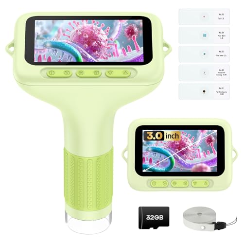 3.0' Screen Digital Microscope for Kids: 1000X Rechargeable Mini Pocket Portable Miniscope Magnifying Glass 4K Coin Jewelry Loupe Edu Science STEM Toy Xmas Gift 4-12 Boys Girls