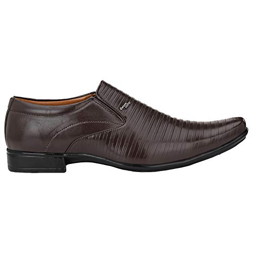 Image of Leatherkraft Striped Formal Slip-On Shoes