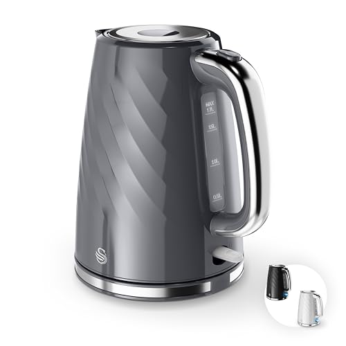Swan Windsor Rapid Boil Kettle with Removable Limescale Filter Boil Dry Protection and Hidden Cord Storage 1.7L 3KW Grey SK14611GRY