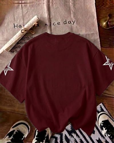 Image of Women Printed Round Neck Cotton Blend T-Shirt, Oversized Fit Half Sleeve Tshirts, Graphic Printed T-Shirt for Women
