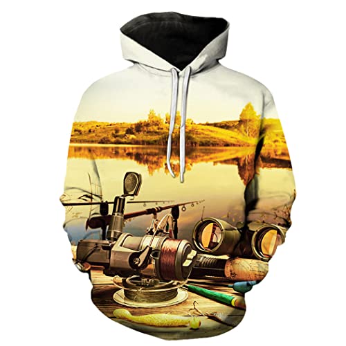 Sweats à capuche imprimés 3D de pêche avec coupe surdimensionnée et textile d'automne