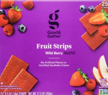 Fruit Strips Wild Berry Fruit Leathers Healthy Snack Made with Real Fruit Puree Concentrate Good and Gather 25 Strips (Wild Berry) - SET OF 3