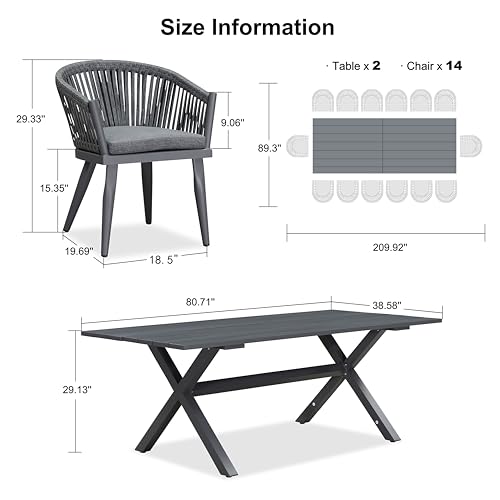Image of PURPLE LEAF 16 Pieces Outdoor Dining Set with Patio Aluminium Dining Table and Wicker Chairs Modern Furniture Cushions Sets for Backyard Indoor Decor Kitchen Gray