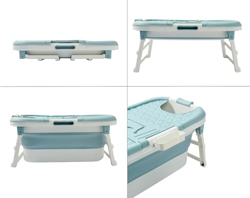 Faltbare Badewanne Erwachsene klappbare mobile bathtub für Badezimmer, Dusche und Balkon| Ideal für kleine Badezimmer Mit Seifenkorb, Nackenkissen, praktisch und tragbar (117, blau)
