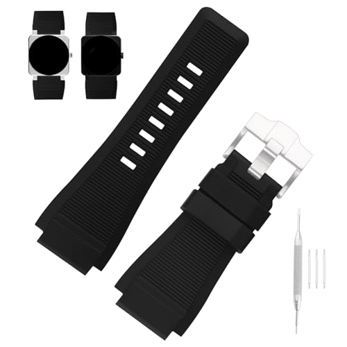 MMBAY Rubber Watch Bands Compatible for Bell & Ross B&R BR-01 BR01 BR-03 BR03 BR03-92 Diver 24mm*33mm Silicone Strap Replacement Wirstband for Men and Women Waterproof Bracelet Watch accessories