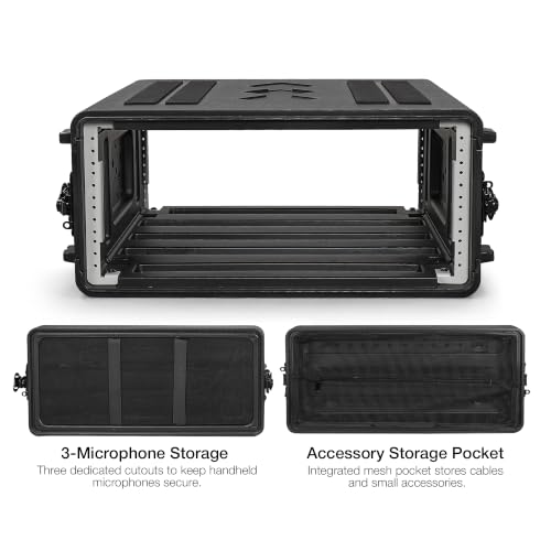 Image of Sound Town 4U Molded PE Rack Road Case with 17 inch Depth, Microphone and Accessory Storage Lids, Twist Latches, Front & Rear Rack Rails, Lightweight (STRC-PE4U)