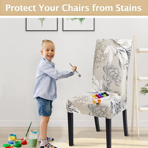 Image of SearchI Printed Dining Room Chair Covers Set of 4, Stretch Kitchen Chair Covers Washable Parsons Chair Slipcover Removable Dining Chair Protectors for Hotel,Ceremony(Flower Pattern3)