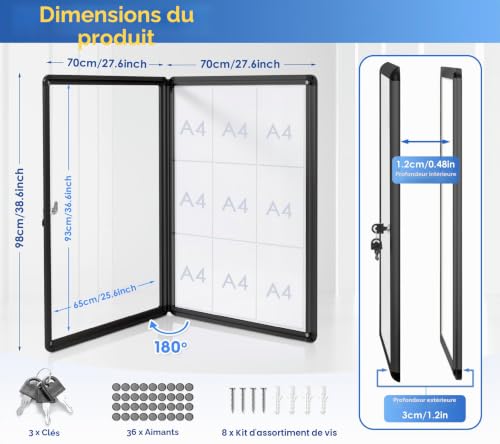 SWANCROWN Vitrine d'affichage 9 x A4 Tableau d'affichage mural, Noir, Grand – vue 2