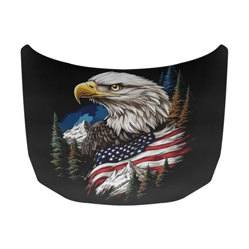 Image of Car Hood Cover Protector American Flag Eagle Design Waterproof Car Hood Wrap Blanket Auto Flag Automotive Exterior Accessories for Sedans SUVs Pickups Trucks Jeeps