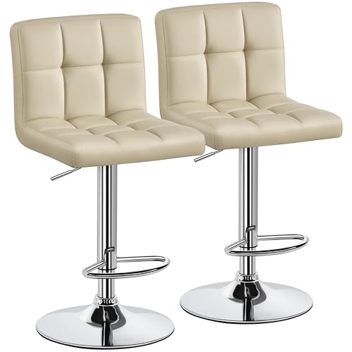 Image of Yaheetech Bar Stools Set of 2, Adjustable PU Leather Swivel Barstools, Modern Counter Stools with Back and Footrest for Bar, Kitchen, Dining Room, Khaki
