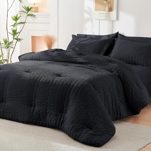 California King Comforter Set - 7PCS Seersucker Bed in a Bag, Black by HYMOKEGE - Used condition - Image 8