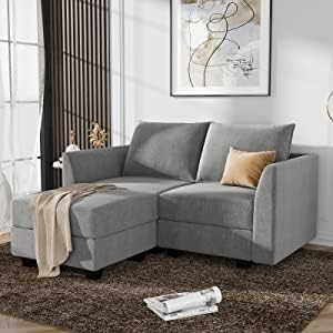 HONBAY Reversible Sectional Sofa with Chaise Modern Fabric Modula...