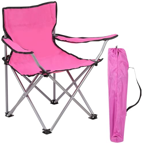 Livhome - Livhome Kids Camping Chair Lightweight Folding Garden Beach Seat with Carry Bag | Heavy Duty Steel Frame Arm Chair | Portable Chair for Outdoor & Camping | For Ages 2 to 6 Years Old (Pink)