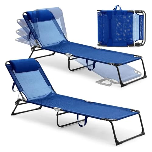 Lot de 2 chaises longues pliantes bleu foncé avec dossier réglable - 7
