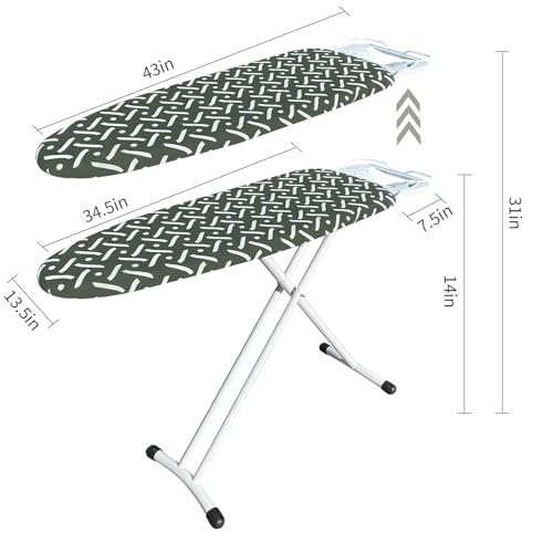 Slieton Ironing Board Portable Iron Board with Iron Rest, Heat & Scorch Resistant Fabric, Height Adjustable, Steel Frame 36" L x 13" W (White Frame) by slieton - Image 3