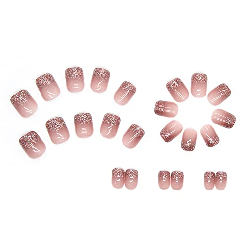 Clataly 24 Pcs Short Pink Gradient Fake Nails Square Glossy Press on Nails Black White Acrylic Nails Cute Nude Pink False Nails for Women Girls (D) - Image 4