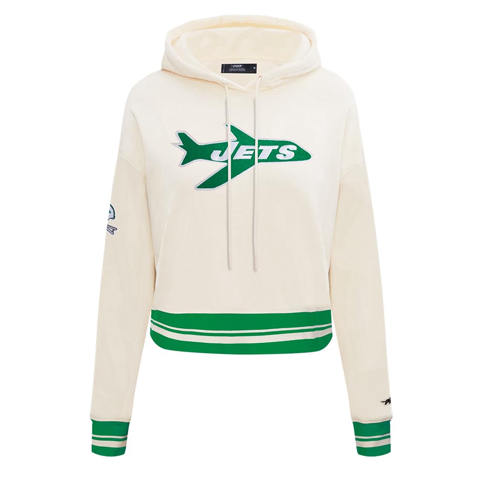 Pro Standard Womens NFL New York Jets Retro Classics Cropped Pullover Hoodie Eggshell/Kelly Green L