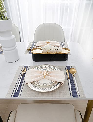 Createshao Pvc Vinyl Red Striped Placemat Woven Placemats Rectangular Place Mat Washable Table Mats (6 Pcs, A-Blue) #TOP5