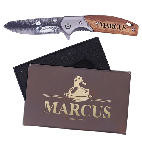 Custom Engraved Folding Pocket Knife with Folding Blade - Personalized Hunting Fishing Gift for Dad, Men, Him, Husband - Customized with Name (Duck - Custom Personalized)