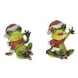 PROW Rana Figurilla Creativo Navidad Escultura Regalo Ornamento Único Inicio Vacaciones Festivo Atmósfera Decoración Resina Rojo Sombrero Rana Decoración (2Pcs)