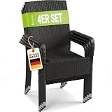 Juskys Polyrattan Gartenstühle Yoro 4er Set mit Armlehnen & Rückenlehne - 4 Stühle stapelbar - Rattan Stuhl Garten - Stapelstuhl Schwarz