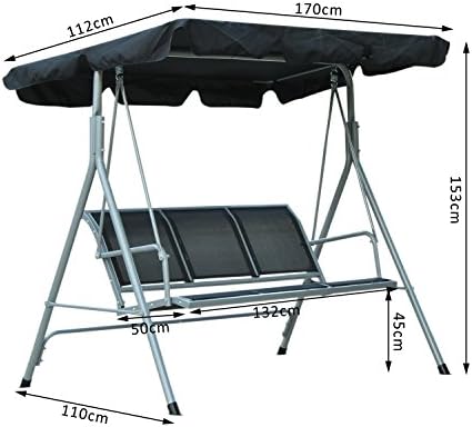 Outsunny Garden 3 Seater Metal Swing Chair Hammock Canopy Oustdoor Swinging Seat Bench Seat (Black)