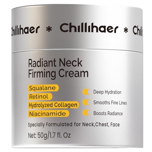 Chillihaer 8-in-1 Radiant Neck Firming Cream, Tighten and Lift Neck Wrinkle Cream, Collagen Retinol Face and Chest Firming Tightening for Women and Men with Sagging Crepey Skin Over 50 & 60
