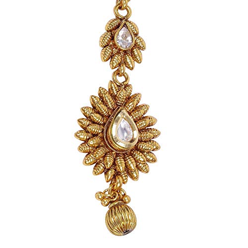 MUCH-MORE Sleek Design Gold Plated Maang Tikka for Girls & Kids & Women (MT-2072)