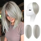 REECHO Clip in Hair Volumizer, Short Thick Clip in Hairpieces Adding Extra Hair Volume Extensions for Women with Thin Fine (Silver Grey, 8 Inch(Pack of 2))