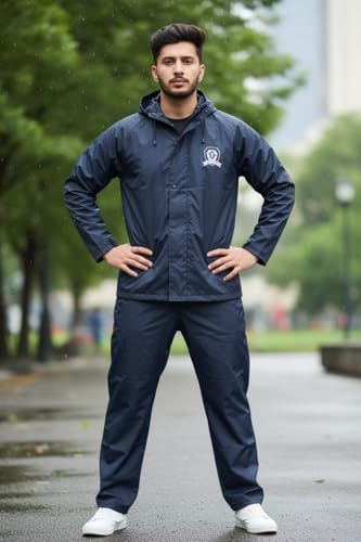 Image of Men's Waterproof Raincoat with Hood | All-Season Lightweight Rain Wear for Bike Riding, Travel & Outdoor Use | Full Sleeve Windproof Rain Jacket for Men