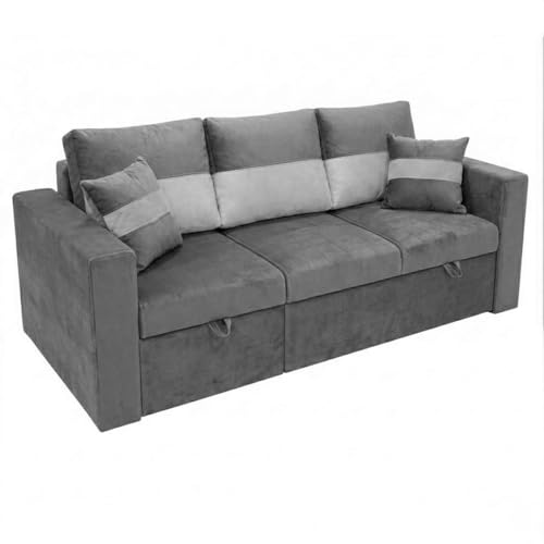 Image of FURNY Soria 4 Seater LHS Lounger Sofa Cum Bed (Light Gray - Dark Gray) with Pull-Out Function | Luxury Velvet Suede Finish | Durable Comfort | Ideal for Living Room