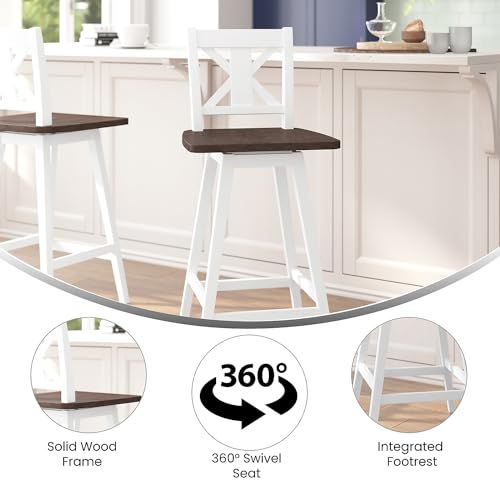 Flash Furniture Butaco estilo Rústico con base y asiento en madera, asiento giratorio 360°, marco en acabado blanco envejecido miniatura 4