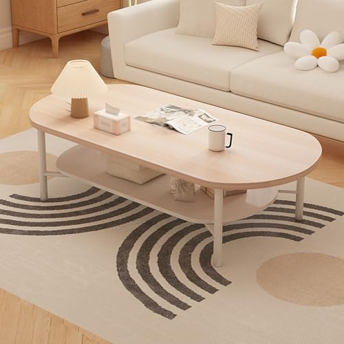 RUYICZB Mesas De Centro Ovaladas para Sala De Estar, Mesa De Centro De Dos Niveles con Estante De Almacenamiento para Sala De Estar En Apartamentos Pequeños,Natural,80 * 40cm