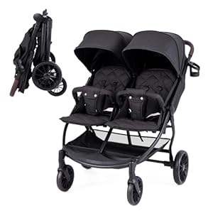 COSTWAY Geschwisterwagen klappbar, Zwillingswagen mit Verstellbarer Rückenlehne, Fußstütze & Baldachin, Reisebuggy mit Liegefunktion, Tragbarer Zwillingsbuggy für Baby bis 3 Jahre (Dunkelgrau)