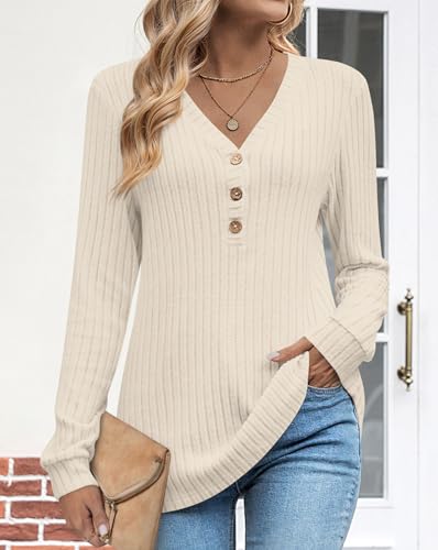 HOTGIFT Sweaters for Womens Winter Long Sleeve V Neck Shirts Casual Loose Fall Fashion Pullover Clothes2