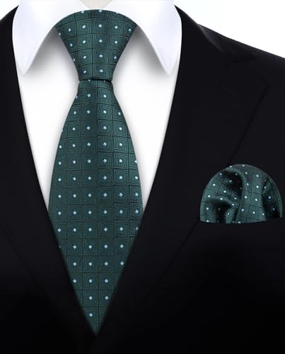 Image of HISDERN Ties for Men Stripe Plaid Tie Classic Necktie Pocket Square Cufflinks Set for Formal Wedding Business Party