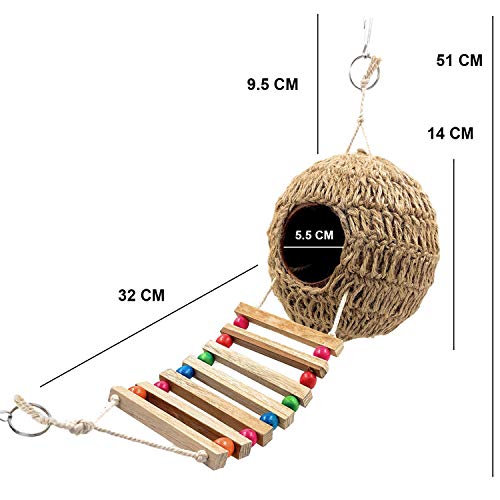 Image of Jainsons Pet Products Natural Earthenware Jute Bird Nest House Hut Cage Feeder for Bird House for Small Birds