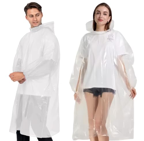 Gerhannery 5 Stück Durchsichtig Regenponcho, Dicker Regenponcho Einweg Leicht Regen Poncho mit Kapuz, Wasserdicht Regencape Regenumhang für Erwachsene - Damen & Herren, Ideal fürs Festival Konzert