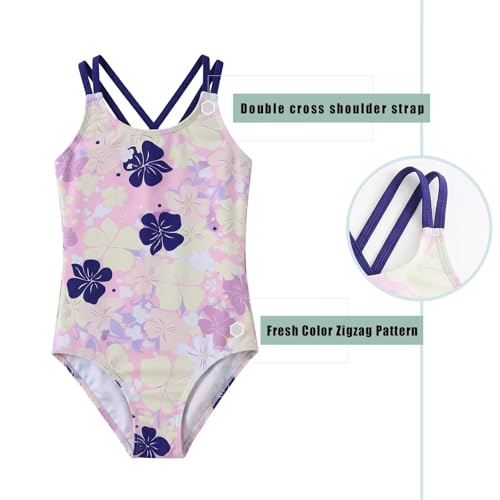 Image of Girls One Piece Swimsuits,Girls Bathing Suits with Adjustable Straps,Kids Hawaiian Floral Swimwear 3-16 Years