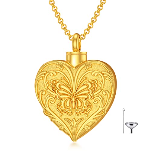SOULMEET Gold Filled Dream Butterfly Cremation Jewelry for Ashes Heart Butterfly Urn Necklace that Holds Human Dog Cat Ashes
