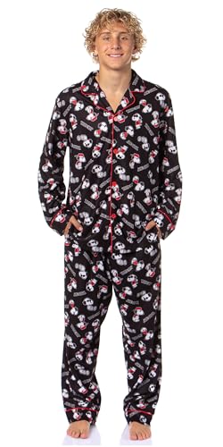 INTIMO Peanuts Men's Snoopy Joe Cool Classic Pajama Button-up Coat Top with Pants Lounge Sleep Set