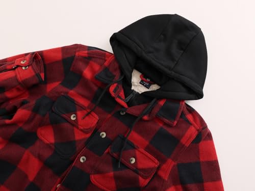 Image of Yasumond Mens Hoodies Fleece Jacket Plaid Flannel Heavy Sherpa Lined Hooded Zip Up Warm Winter Coats Big Tall