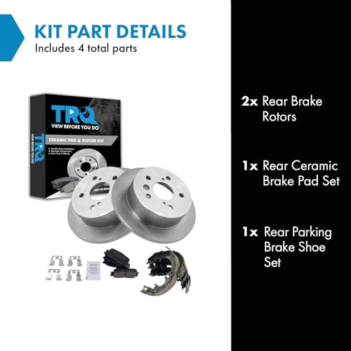 Image of TRQ Rear Brake Pad and Rotor Set Ceramic Rotors Parking Brake Shoe Set Compatible with 2002-2003 Lexus ES300 2004-2006 ES330 2002-2006 Toyota Camry