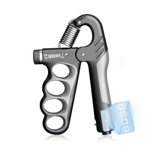 Handtrainer Unterarmtrainer, 2025 Neu Finger Griffstärker mit Elektronische Zählfunktion, Grip Strength Trainer Einstellbarer Widerstand 5-100kg Grip Griffkraft Trainer für Den Muskelaufbau (Grau)
