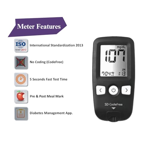 Image of SD Codefree Blood Sugar Monitor - Complete Diabetes Testing Kit with Glucose Monitor, 100 Test Strips, 100 Ultra Biosensor Safety Lancets & Case - Code-Free Blood Glucose Monitors for Accurate Diabetic Monitoring